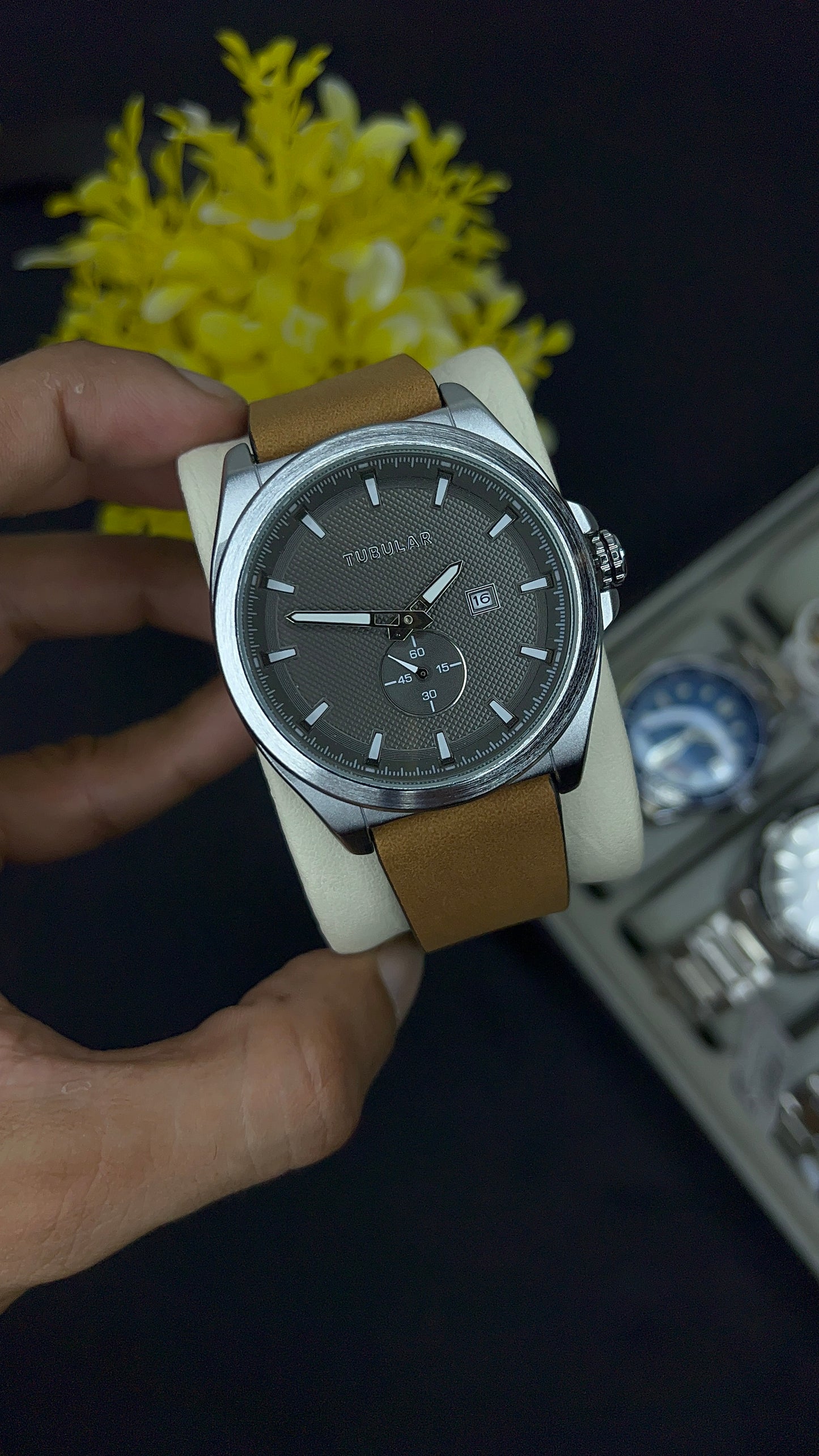 Tubular black with brown leather