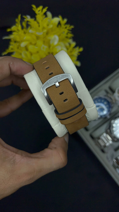 Tubular black with brown leather